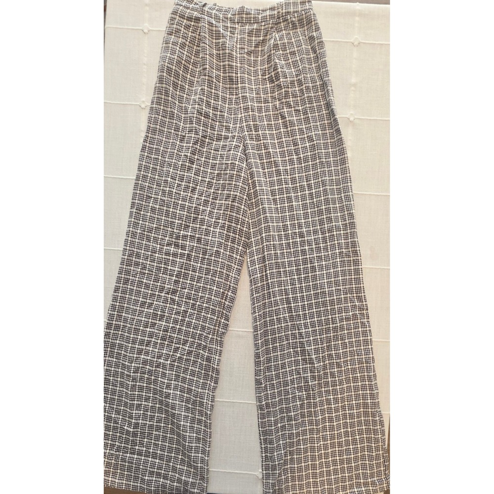 Flounce London Gingham Wide Leg Trousers Black White High Waisted Pants US 12